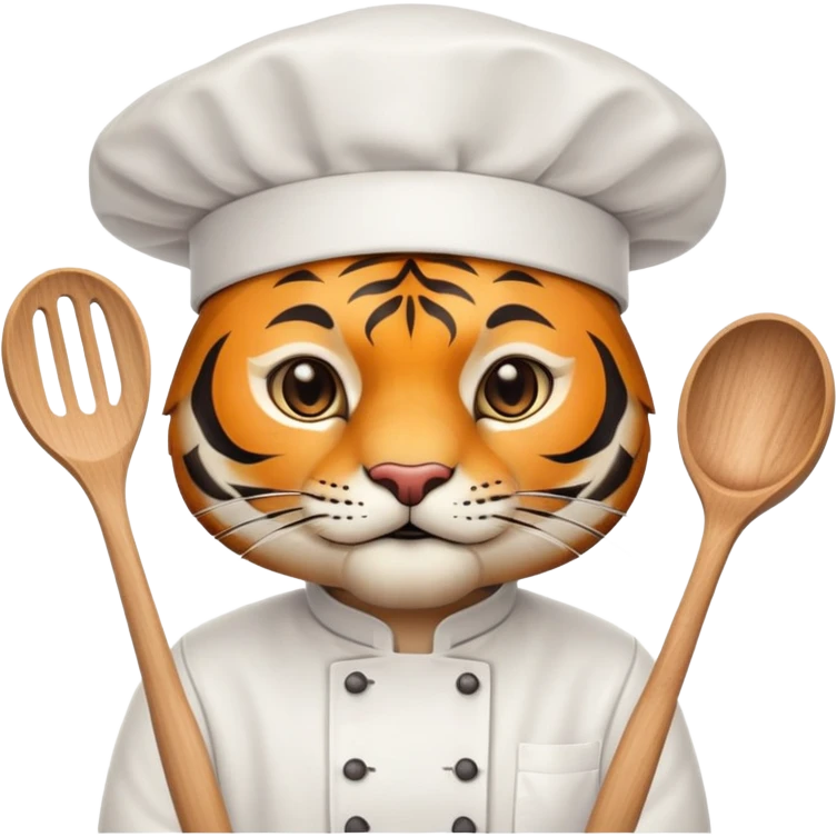 chef tiger face with chef hat and cooking utensils for Twitch emote emoji