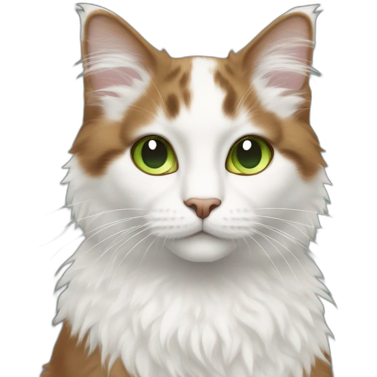 white fluffy bi-colour cat with brown ears and upper head, brown ears and green eyes emoji