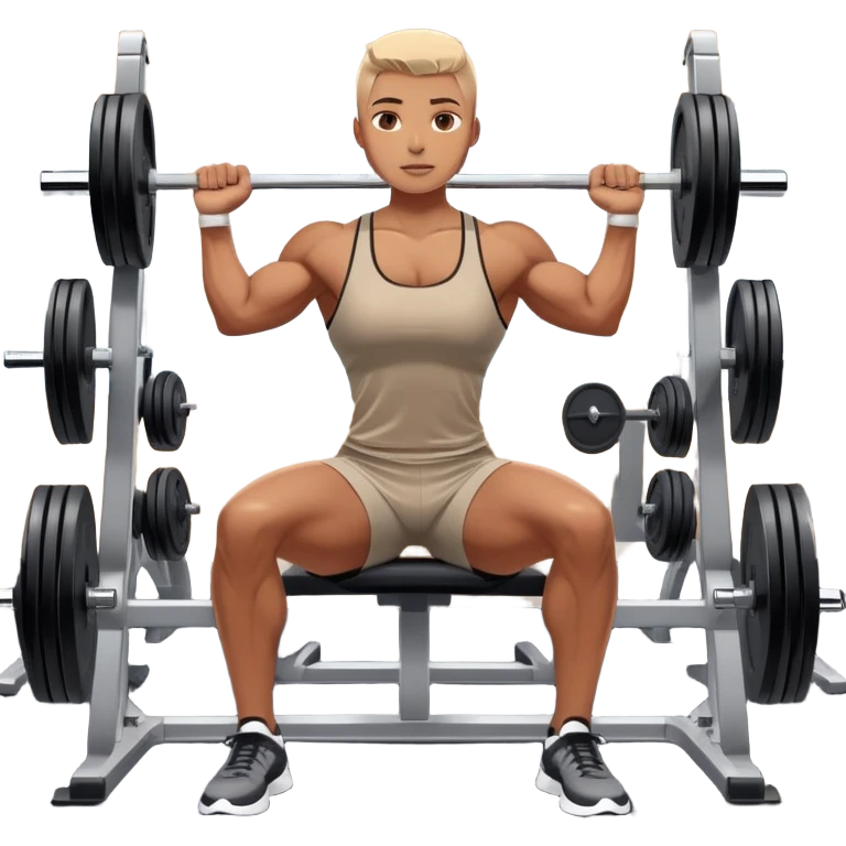 A focused athlete working out on a strength training machine in a modern gym. Muscles engaged, expression determined, demonstrating power and endurance. The gym is filled with equipment like dumbbells, barbells, and mirrors reflecting effort, creating a high-energy atmosphere. emoji