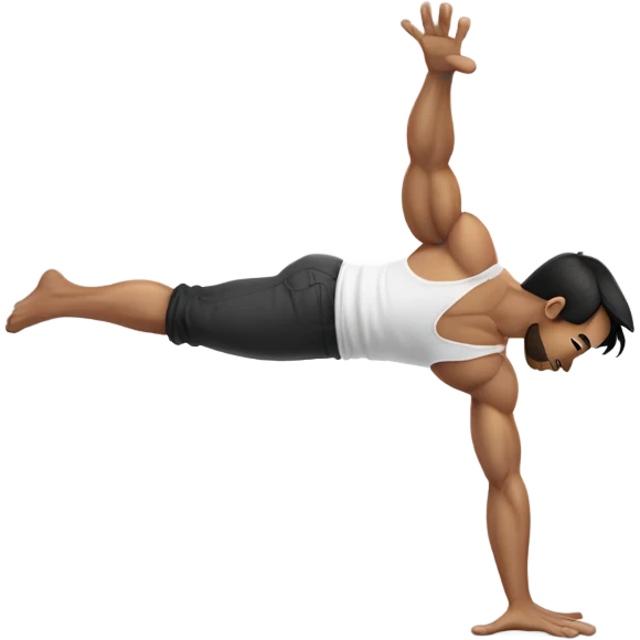 dark-haired man with a white tank top and muscles doing a handstand emoji