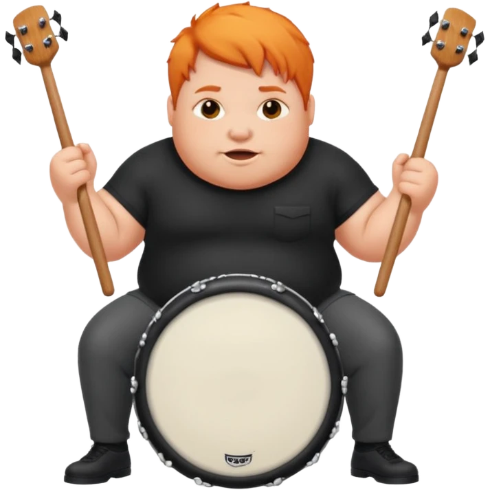 A chubby orange hair fan pounding a bass drum, cheeks puffing with energy. emoji