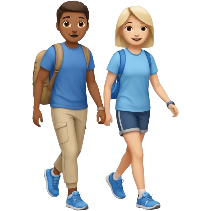 two friends walking together in casual clothing and trainers emoji