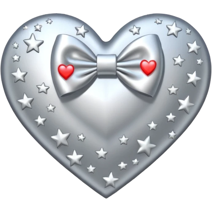 heart with shooting stars, silver bow with heart pattern on the bow emoji