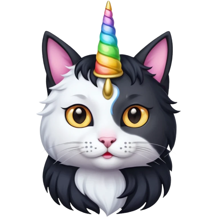 Black long haierd cat whit A unicorn horn emoji