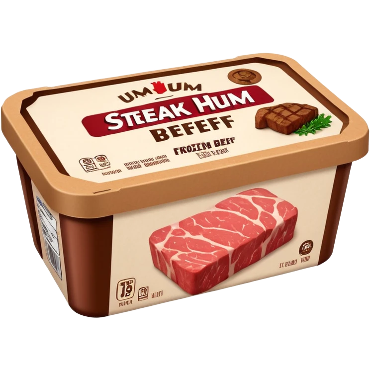 a box of Steak-umm frozen beef, realistic packaging, logo visible emoji