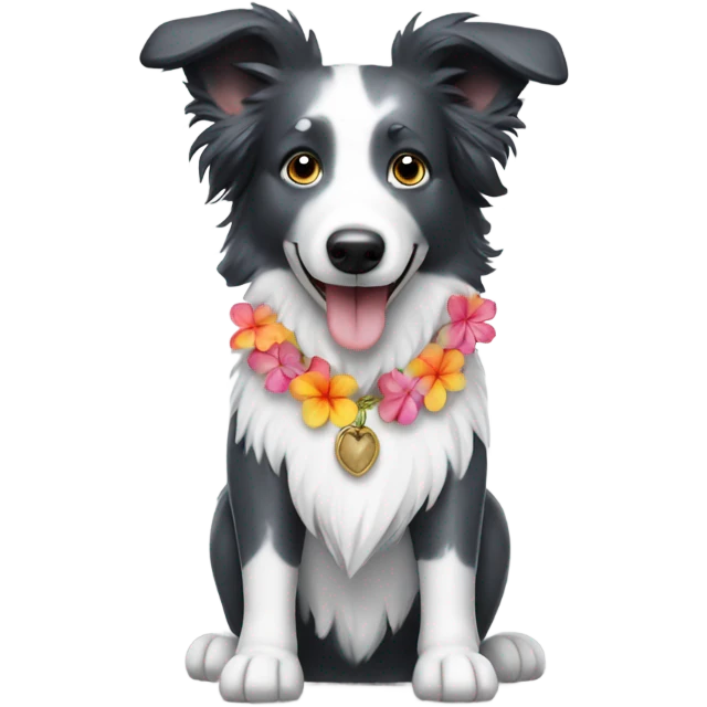 Silver and white border collie wearing a Hawaiian shirt emoji