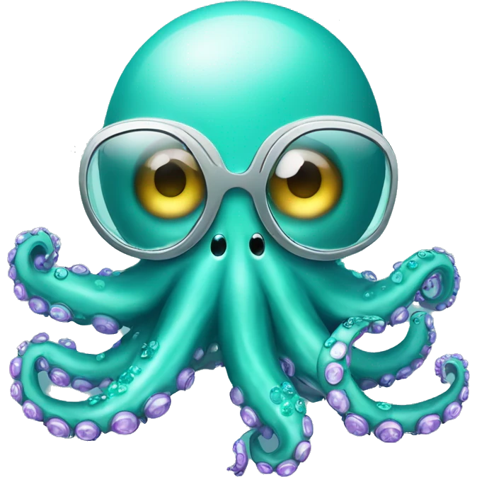 Turquoise cute octopus with surgical mask with crystal ball emoji