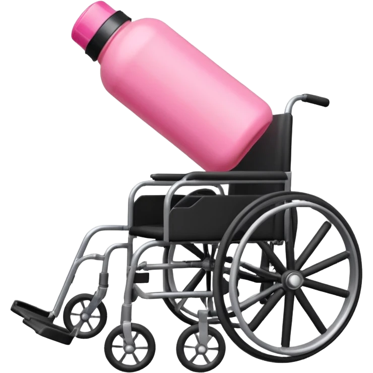 Pink water bottle sitting on a wheelchair with cars in the background  emoji