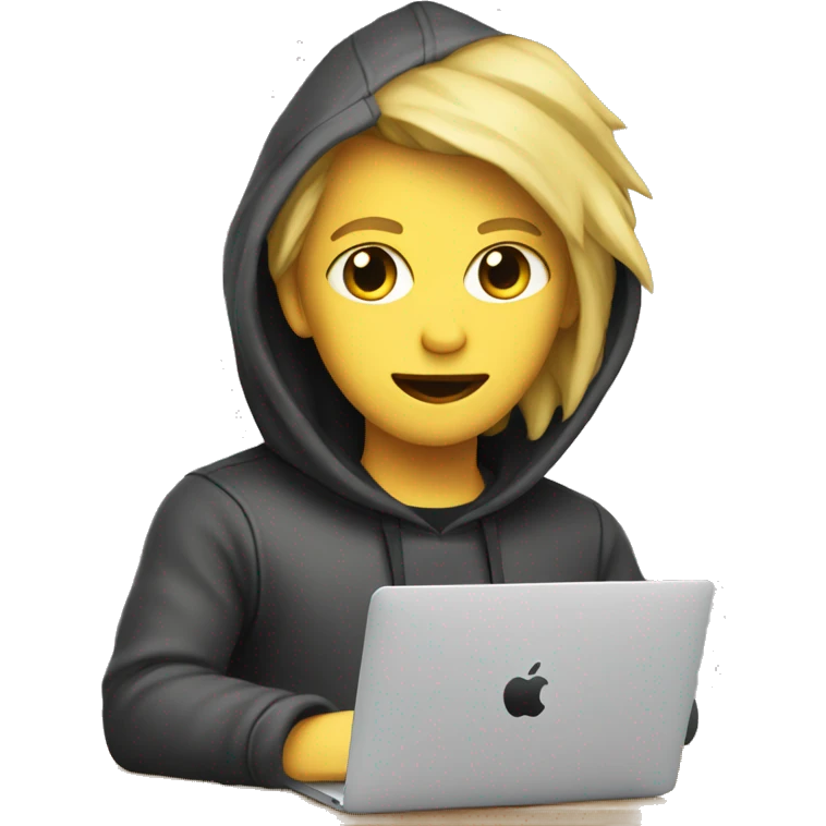 Developer with blond hair and  hoodie coding on a macbook emoji