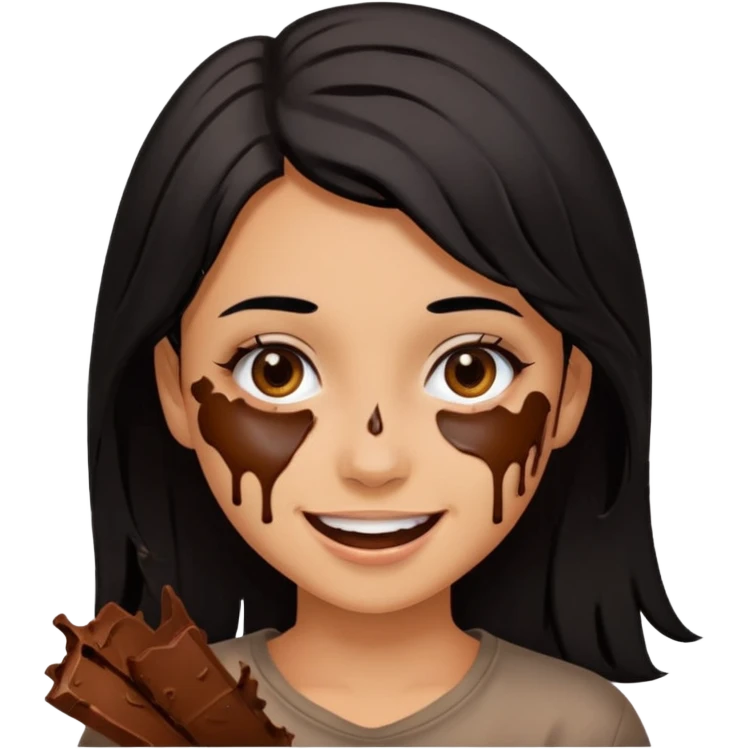Girl with black hair smeared chocolate on face emoji