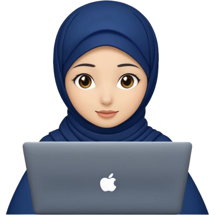dark blue hijab cute girls with labtop with front profile emoji