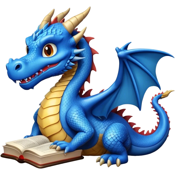 Blue dragon reading a book emoji
