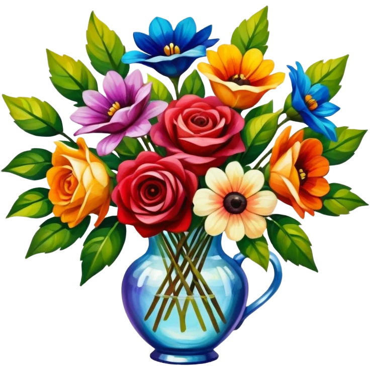 Realistic bouquet of flowers, vibrant Afremov oil painting style emoji