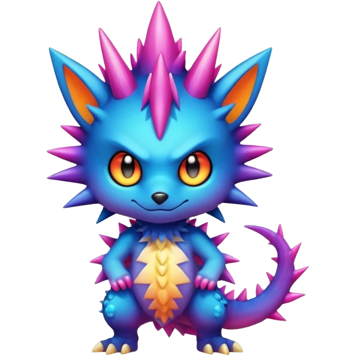 Vibrant colorful-gradient anime-styled edgy cool badass cute random Fakémon-creature, with random markings, full body emoji