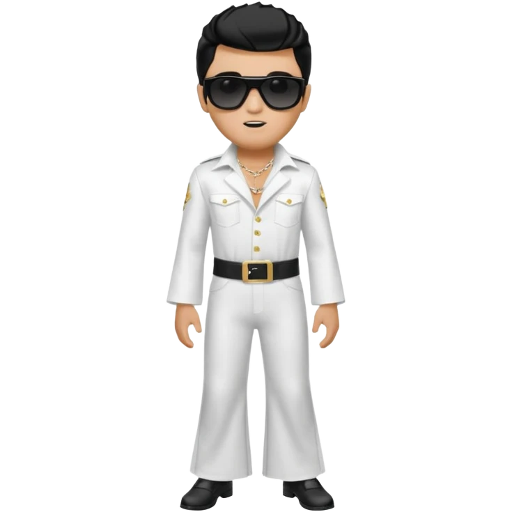A boy with an Elvis Presley mask with sunglasses (with total black lenses)dressed as Elvis Presley (white dress) emoji