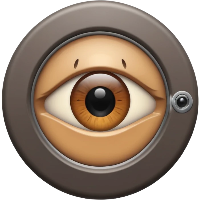 Minimalist emoji-style sticker of a peephole with a realistic eye looking out from inside. Black and gray tones, flat icon, centered eye.
 emoji