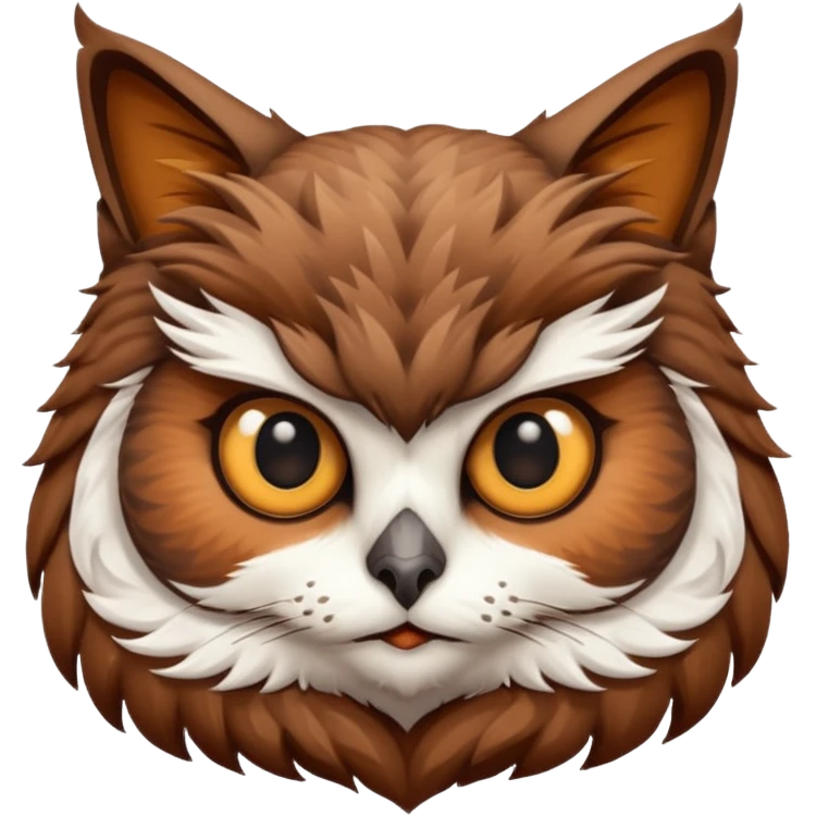 An cats head with a brown on top of the head of the cat the cats head infused with an white owls body with brown wings emoji
