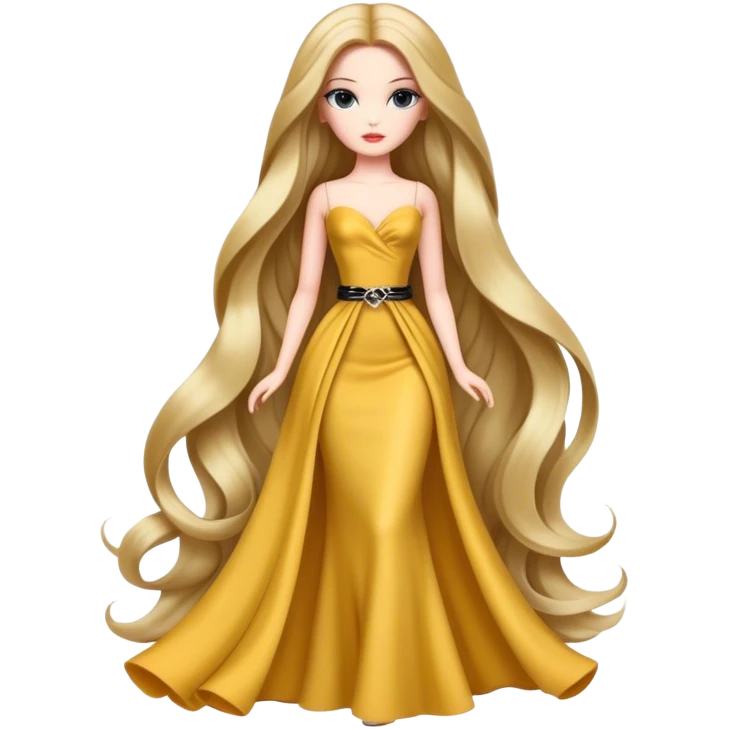 A fashion doll with long hair, stylish clothes, and a glamorous appearance, symbolizing beauty and fashion emoji