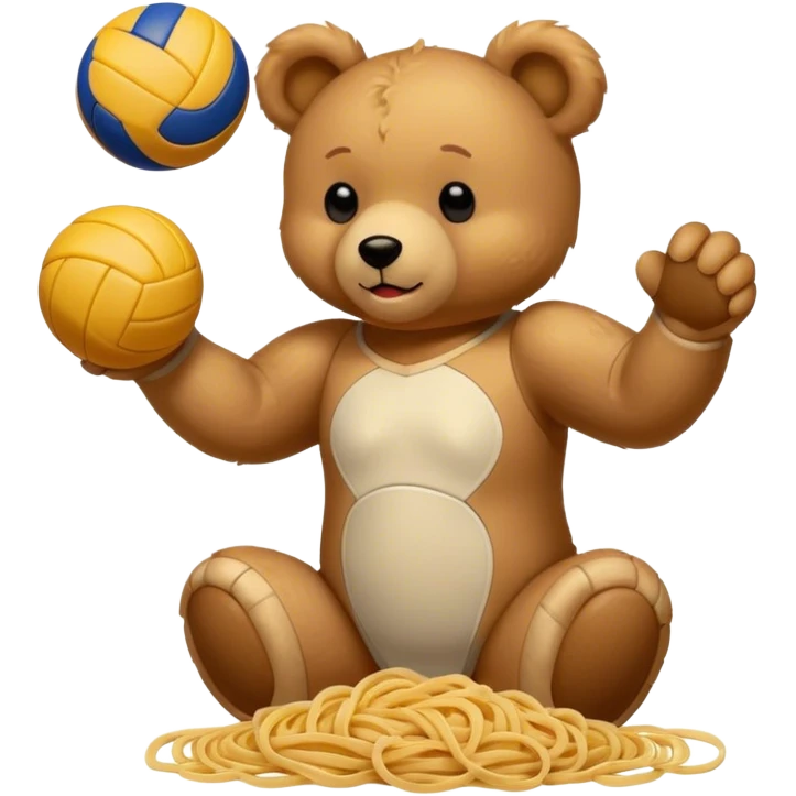 Teddy playing volleyball and is eating pasta  emoji