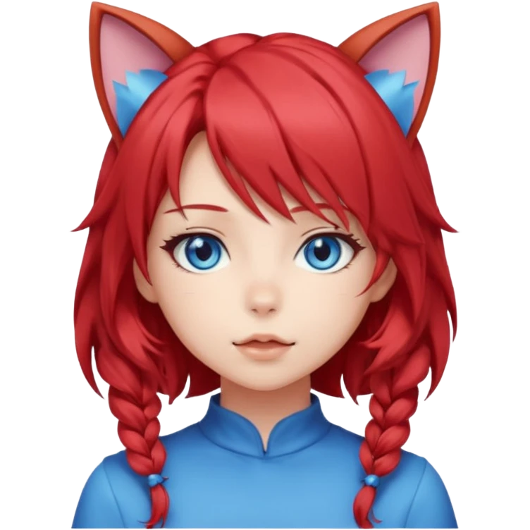 cute anime girl with cat ears, red blowing hair emoji