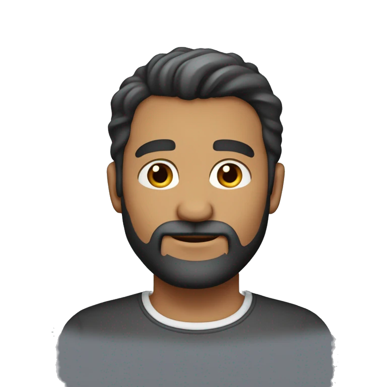 hombre con barba de 40 años, pelo ligeramente canoso, corte de pelo degradado emoji