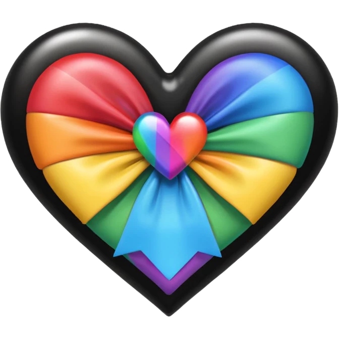 glossy black heart with a rainbow bow emoji