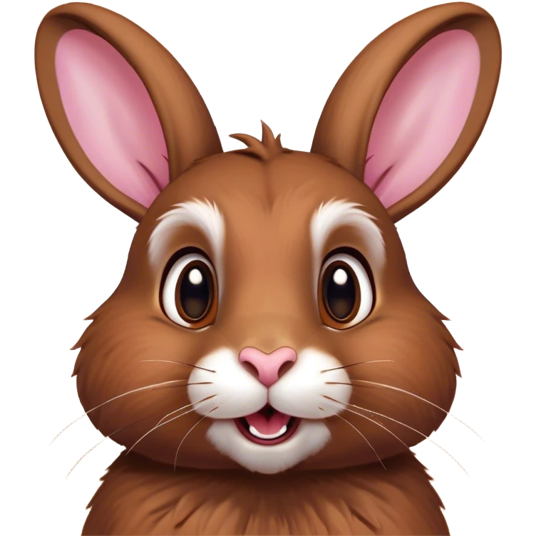 Cinematic Comical Brown Rabbit Portrait Emoji, Head tilted dramatically with an exaggeratedly amused expression, featuring a striking brown fur with lively, twitching ears and wide, expressive brown eyes filled with playful disbelief, Simplified yet hilariously expressive features, highly detailed, glowing with a slightly sassy glow, high shine, dramatic yet playful, stylized with an air of cheeky mischief, bright and endearing, soft glowing outline, capturing the essence of a spirited and over-the-top bunny, so meme-worthy it feels like it could side-eye its way into internet fame instantly! emoji