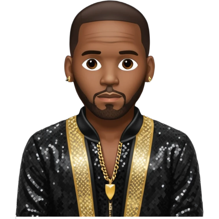 R. Kelly with dark brown hair, black sequin outfit emoji