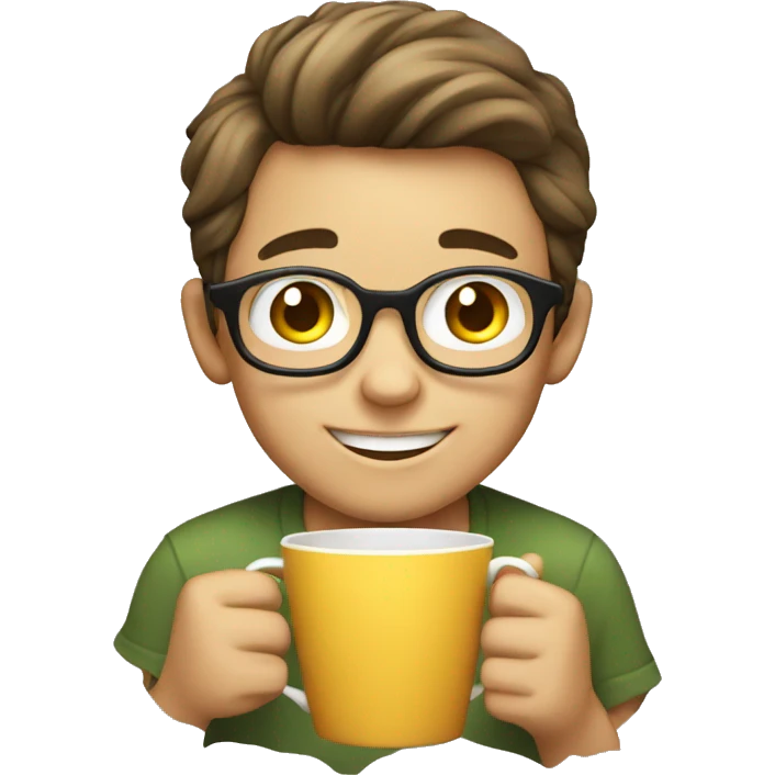 smiling boy holding cup in the emoji style emoji