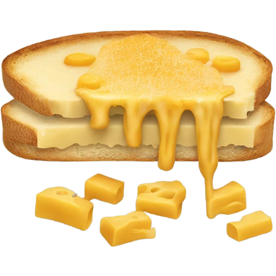 Pasta on a peice of bread with a slice of cheese on top emoji