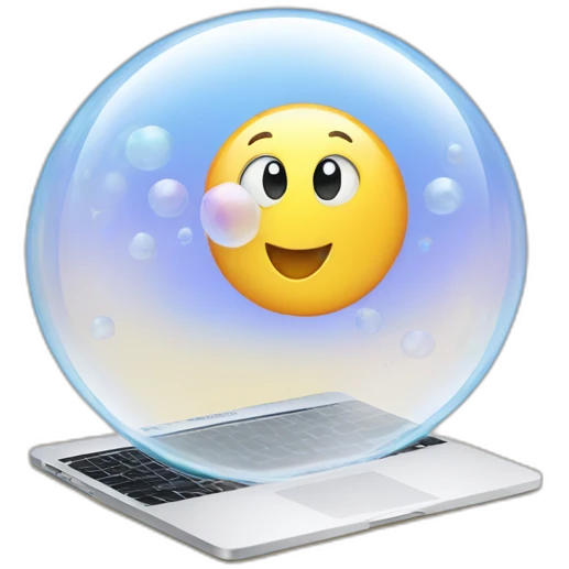 3d macbook inside a bubble emoji