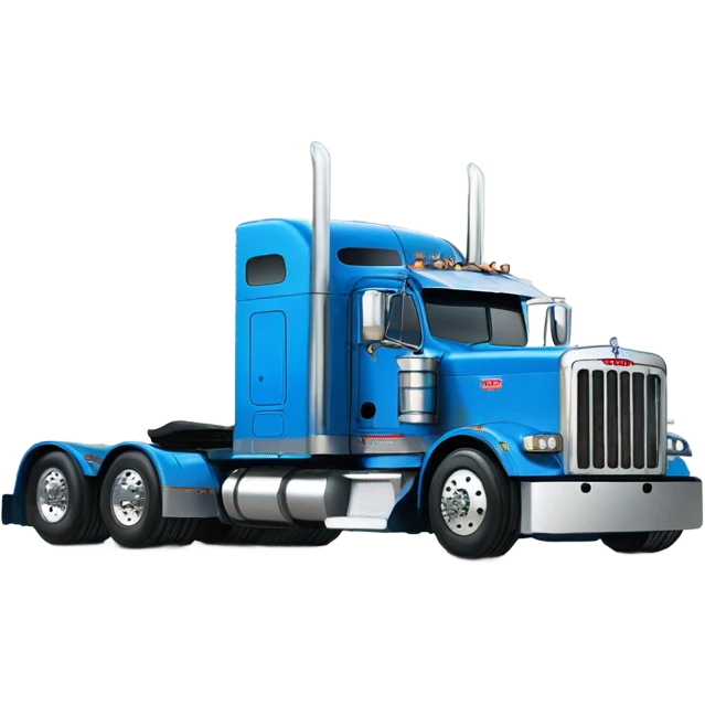 Peterbilt 389 volvo blue with flat top and slash cut exhaust stacks and dual rear tires and flat bumper emoji