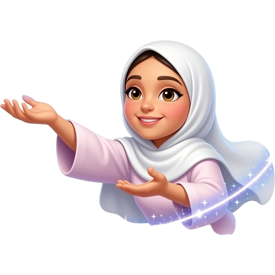 A beautiful woman in a pearl-white satin hijab flying her left around a glowing Patreon logo made of crystalline light. Swirling trails of celestial energy and stardust surround her hands. Text: 'What do they get in?'. Isolated on white, soft pastel colors, 3D icon style, ultra-detailed emoji