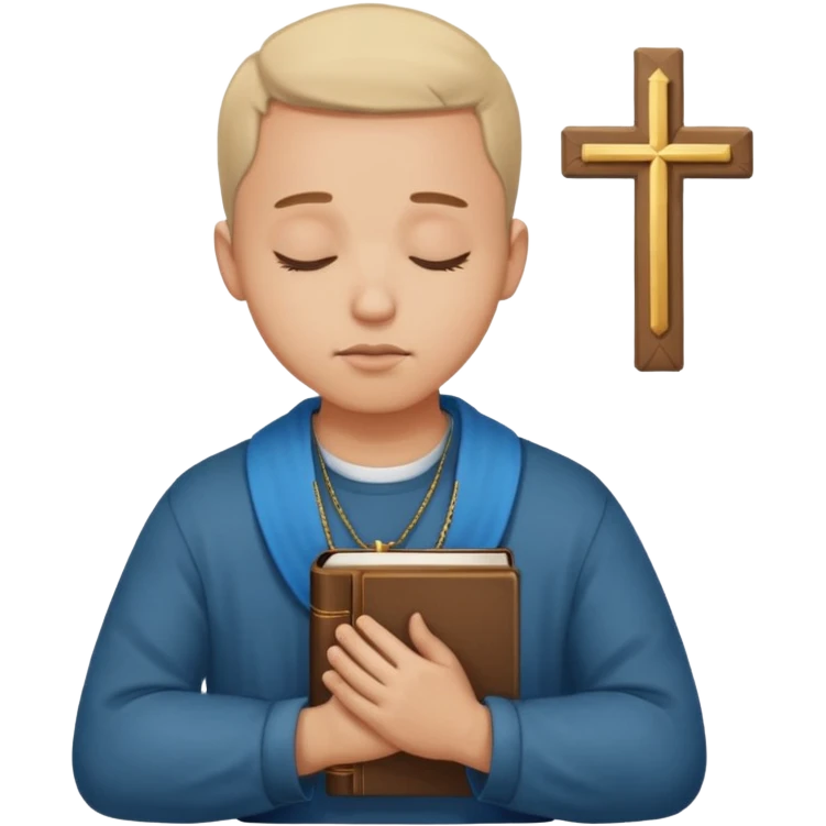 Guy who reads Bible with cross on it and with his eyes closed in prayer. Nothing in the background  emoji