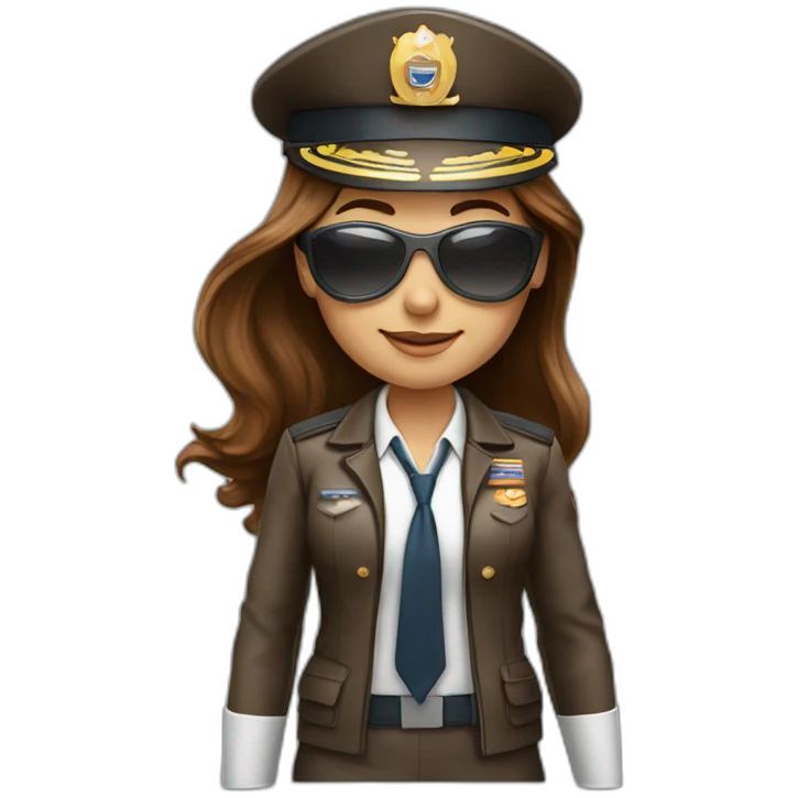 young long brown hair female airplane Captain with sun glasses and Captain cap emoji