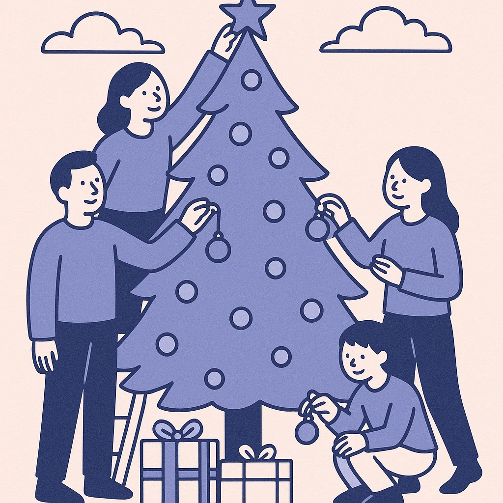 people decorating a Christmas tree emoji