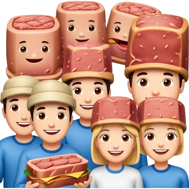 spam artists welcoming guests at a spam meat exhibition  emoji