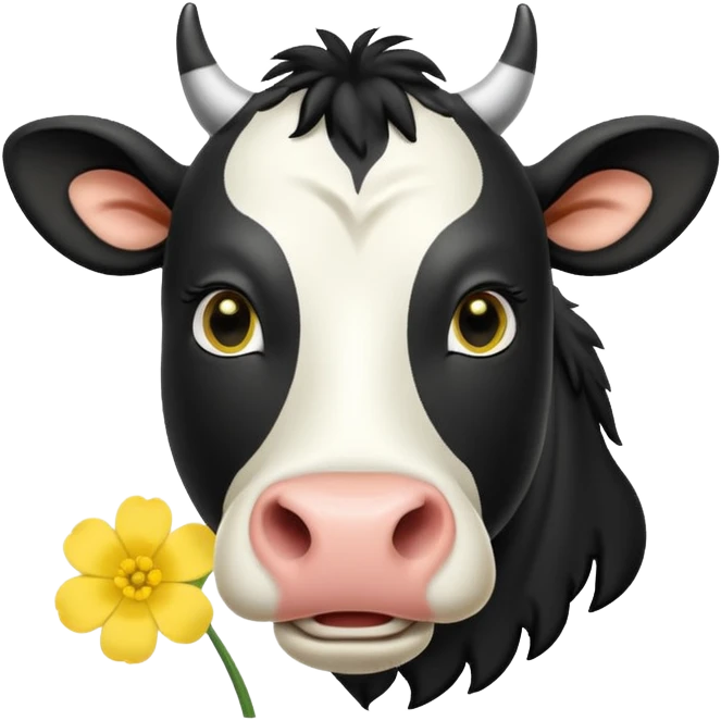 pantomime friesan cow with buttercup in mouth emoji