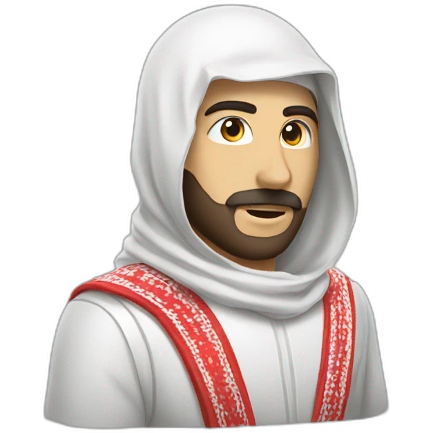 man masked using the red and white the Arabic shemagh and wearing military clothing emoji