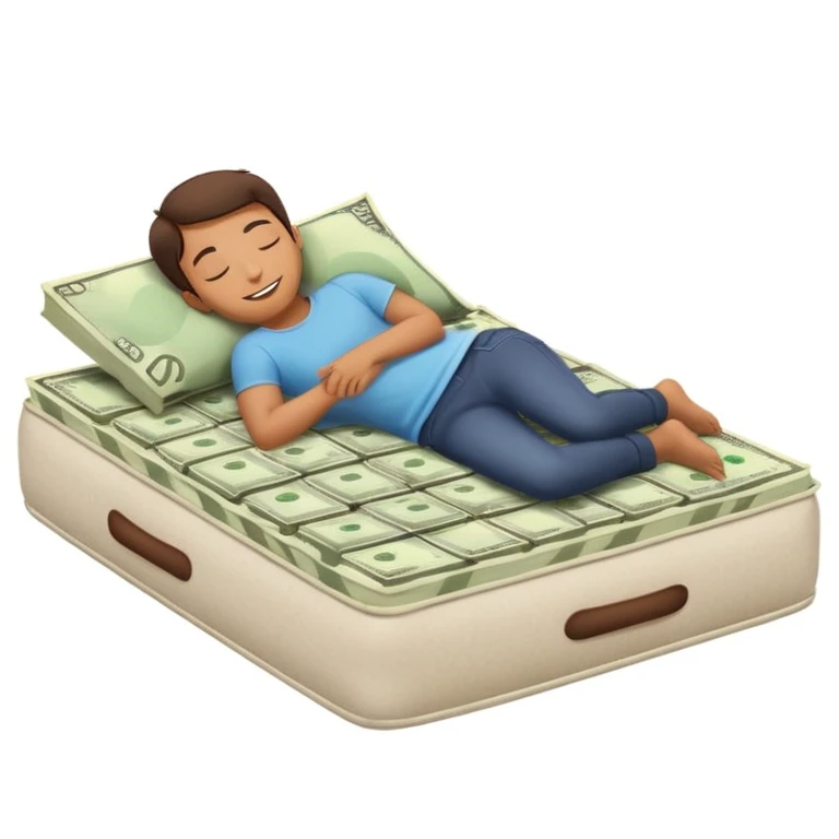 happy person napping on mattress of money emoji