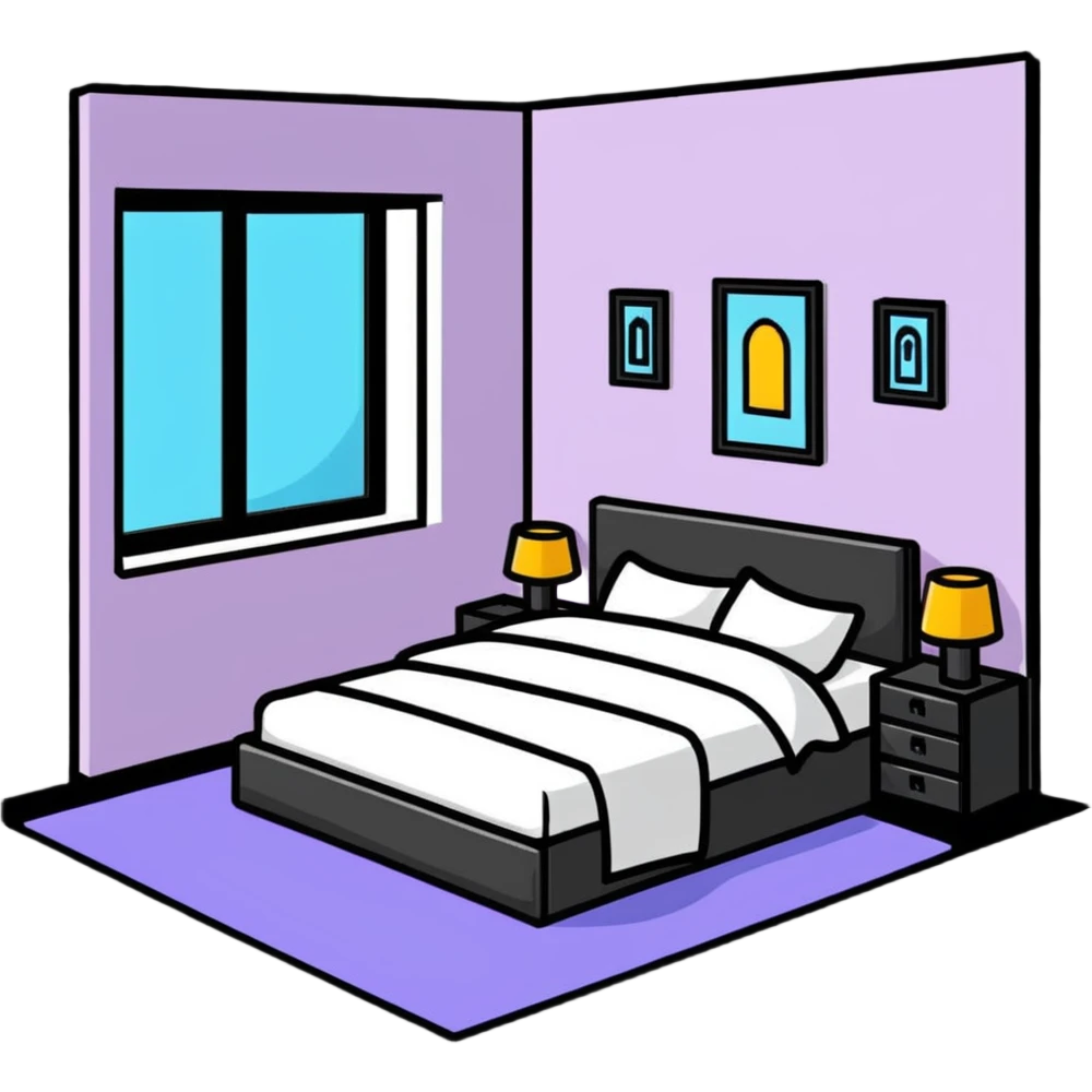 large bedroom with beautiful decorations, string lights, canopy bed, decorative elements emoji