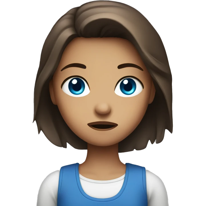 A girl with brown hair and blue eye looking mad crossing her arms emoji