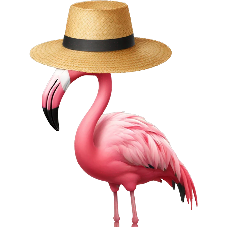 Pink flamingo with a straw hat emoji