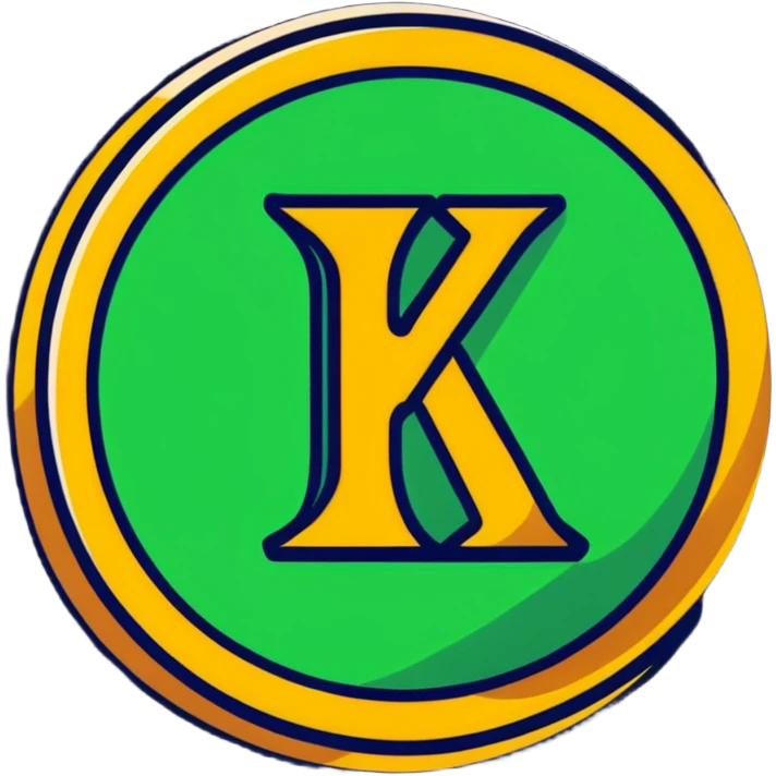 Kaspa cryptocurrency coin with stylized K logo emoji