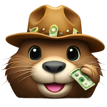 Beaver wearing a cowboy hat with cash in hand emoji