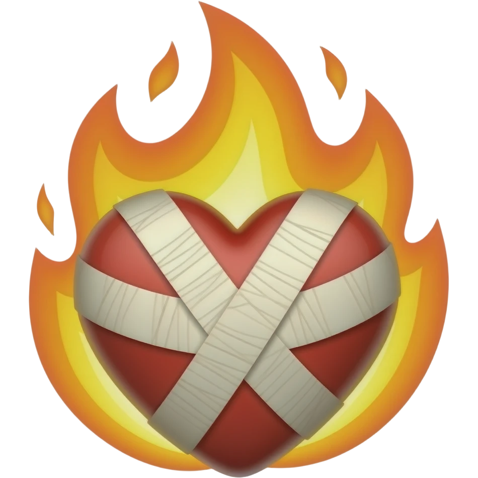 a fire surrounded bandaged heart emoji emoji