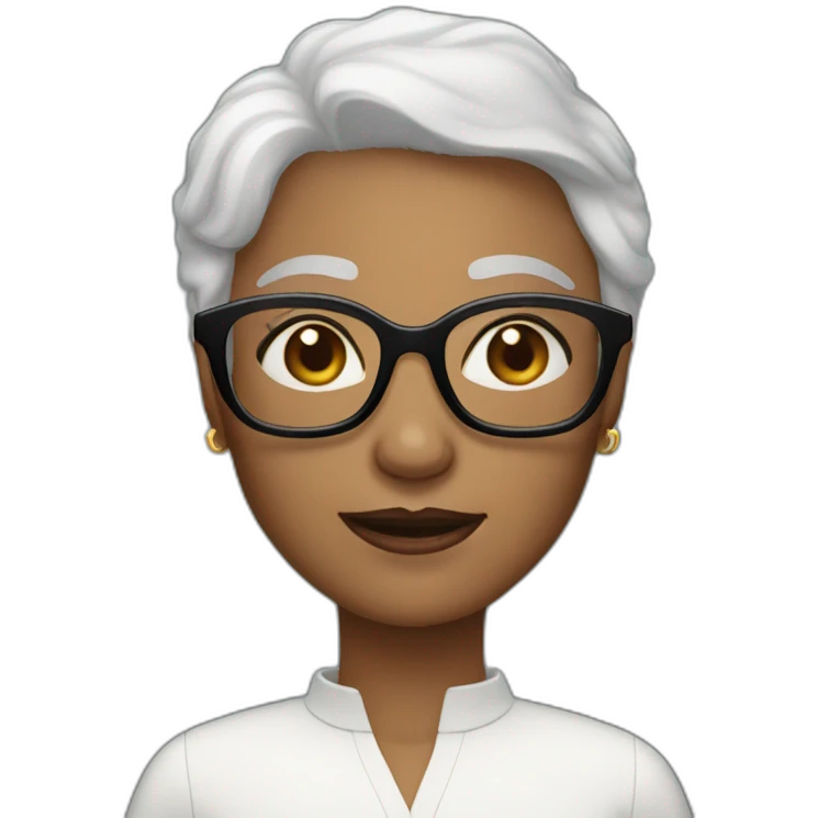 older white skin women black very short hair and big glasses  emoji