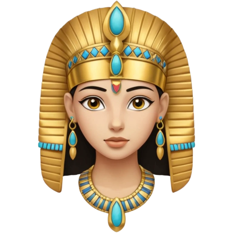 An emoji portrait of a young ancient Egyptian princess. She wears a broad gold collar necklace and a detailed nemes headdress. Her expression is serene and poised. emoji