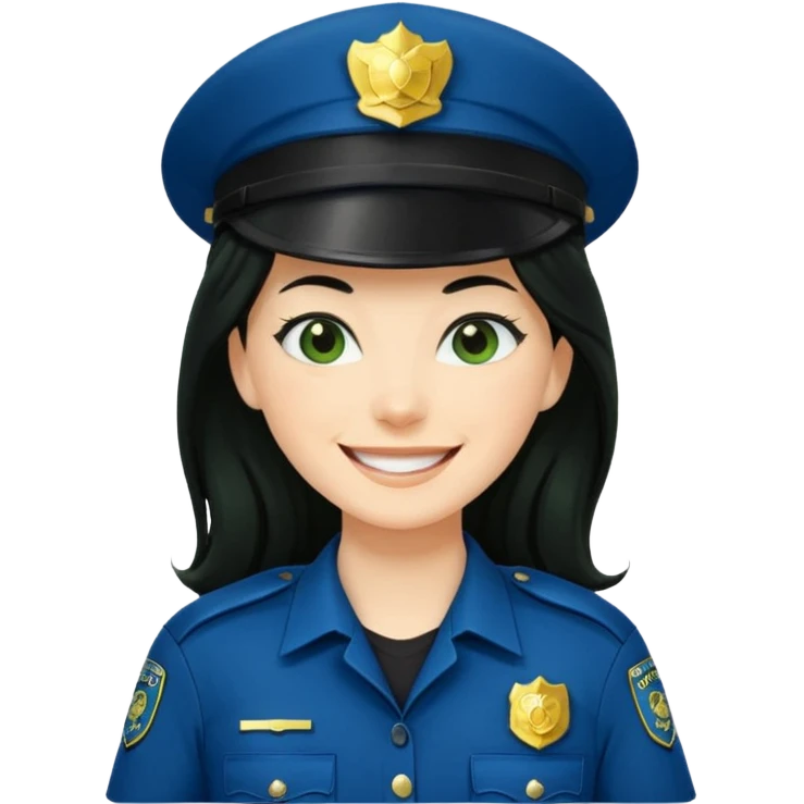 Female POLICE IN green, long black hair, happy smile emoji