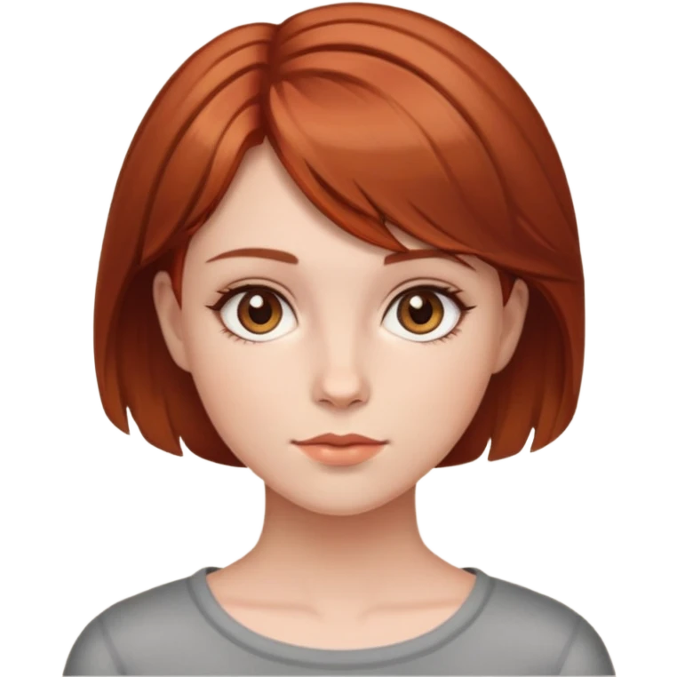 A girl with reddish brown short hair and Hazel eyes emoji